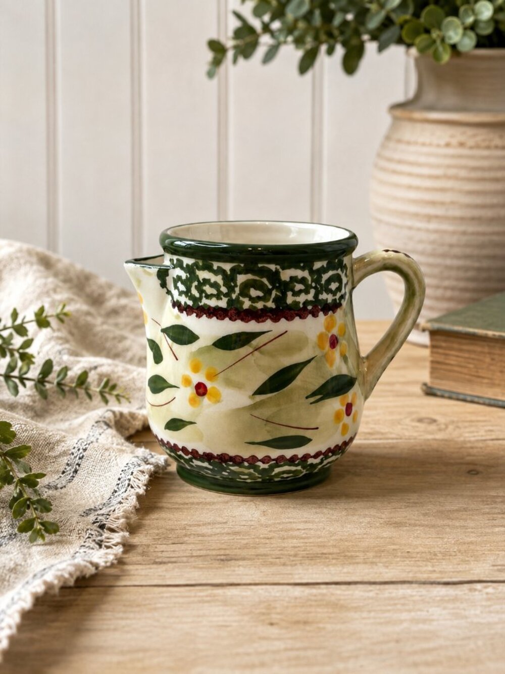 Temp-tations by Tara Old World Green Mini Pitcher Creamer Floral 3.5" Cottage